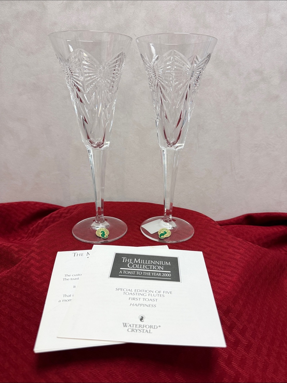 Waterford Crystal The Millennium Collection Happiness Champagne Toasting Flutes